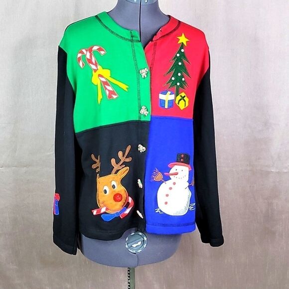 ONQUE CASUALS Christmas Sweater Jacket‎ Medium - Picture 1 of 10